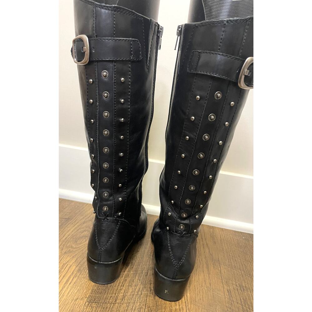 Arturo Chiang "Billie 2" Studded Riding Boots Black Leather Knee Boots Size 7.5 - Picture 2 of 13